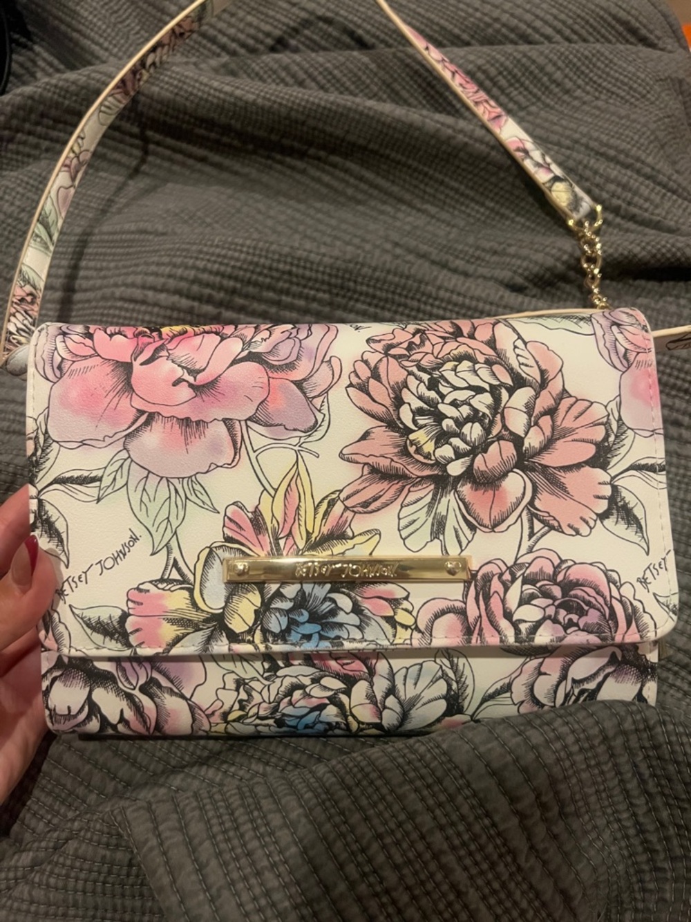 Betsey Johnson Floral Leather Shoulder Bag/built in wallet